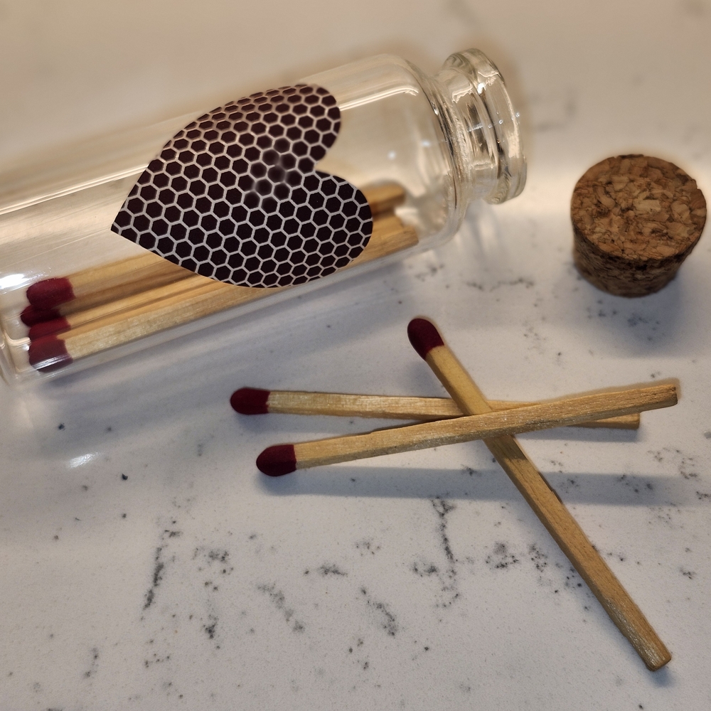 Glass Match Holder with Heart Shaped Striker – Decorative Cork Top Bottle